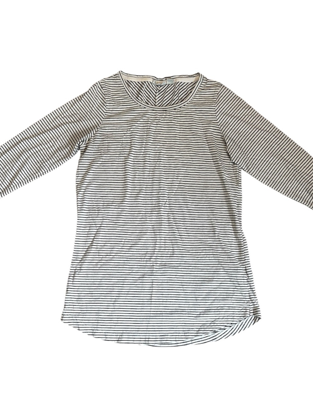 L.L. Bean Black & White Striped Long Sleeve Scoop Neck Top